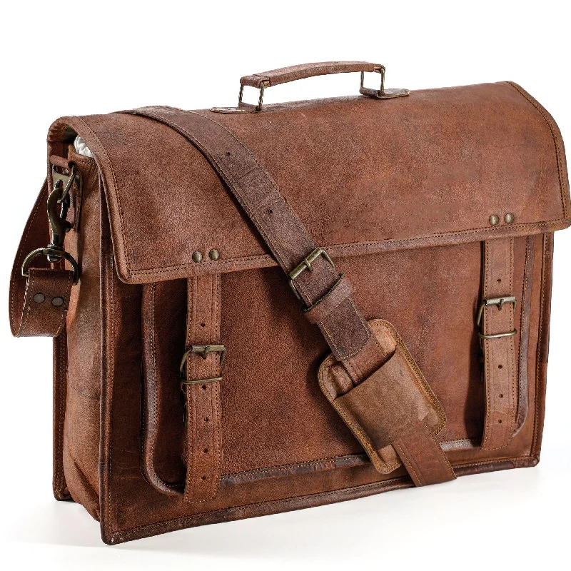 Leather Briefcase 16-Inch Laptop Messenger Bag for Men & Women – Ideal for Office, School, and College