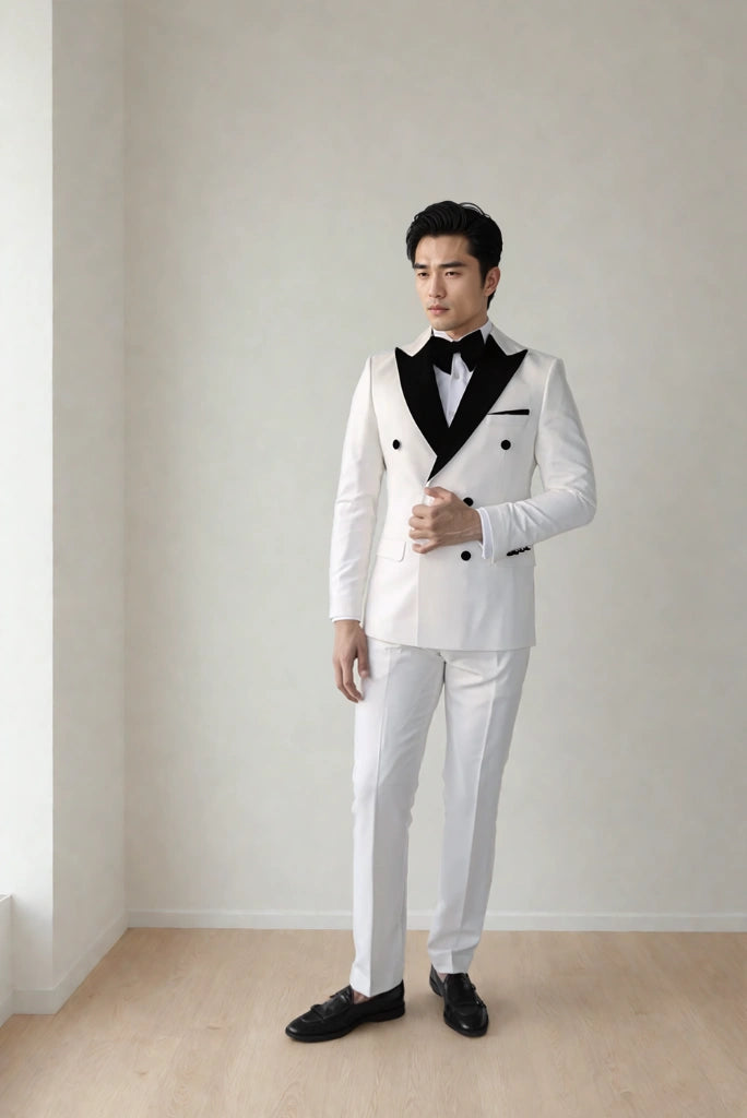Men's White Double Breasted Tuxedo Designer Slim Fit Two Piece Suits For Engagement Prom Suit Groom Wedding Party Wear Suits & Every Occasion Wear Men's White Double Breasted Tuxedo Designer Slim Fit Two Piece Suits For Engagement Prom Suit Groom Wedding Party Wear Suits & Every Occasion Wear