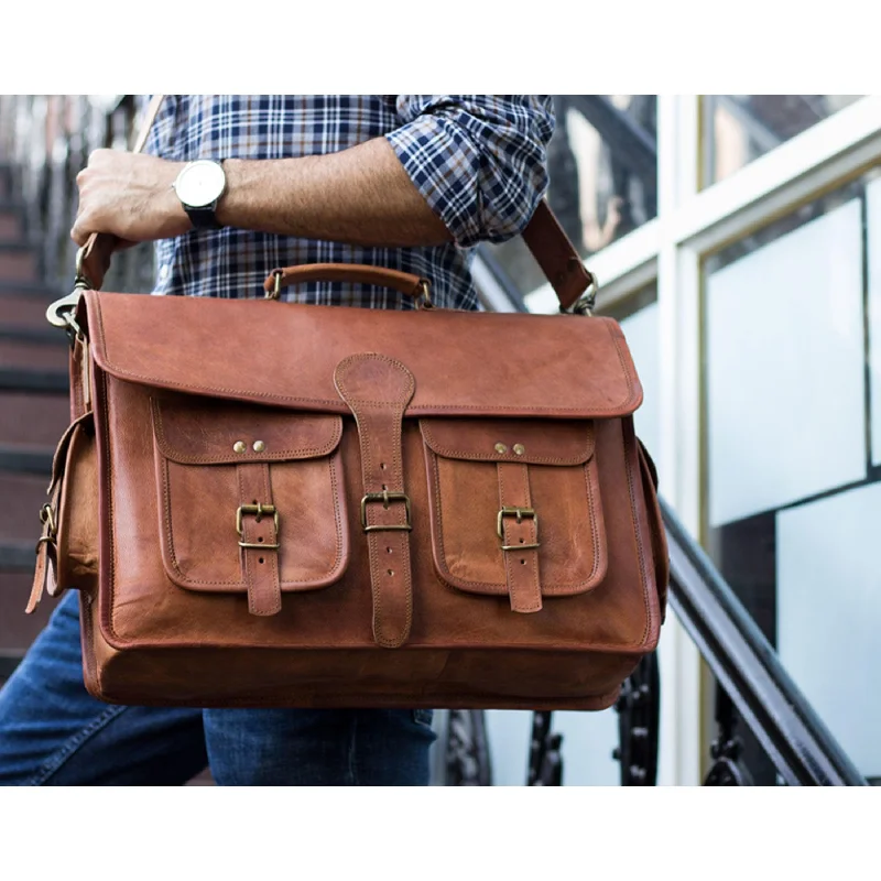 Leather Briefcase Laptop Bag 16-Inch – Handmade Messenger Satchel for Men & Women