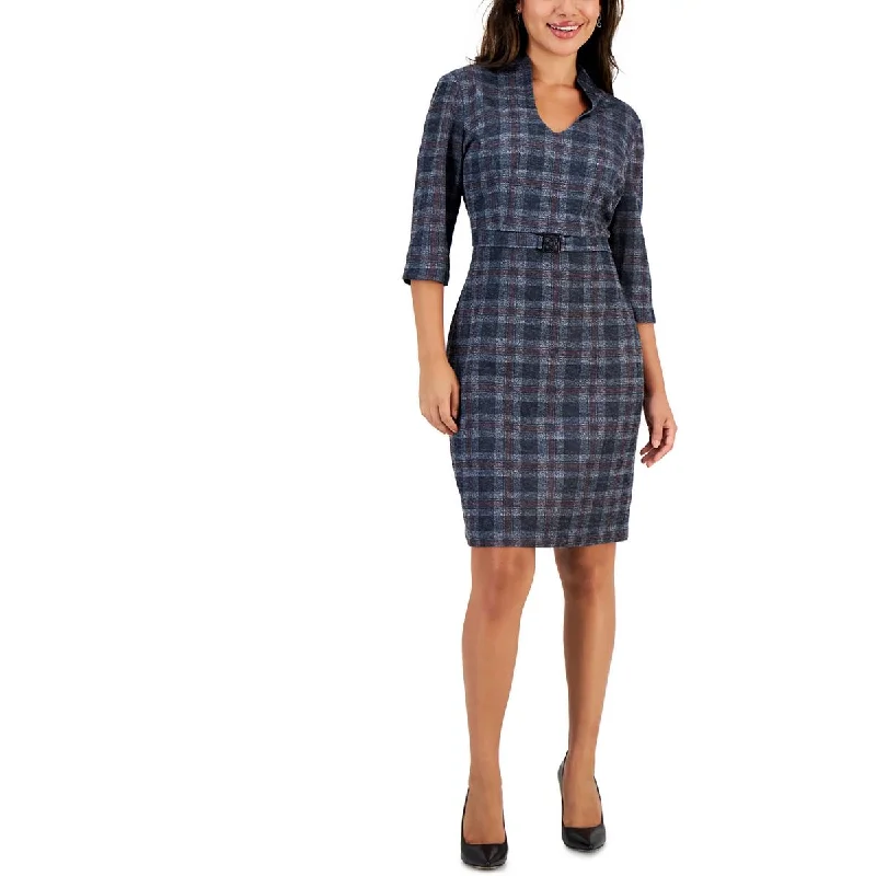 Connected Apparel Womens Petites Plaid Knit Midi Dress