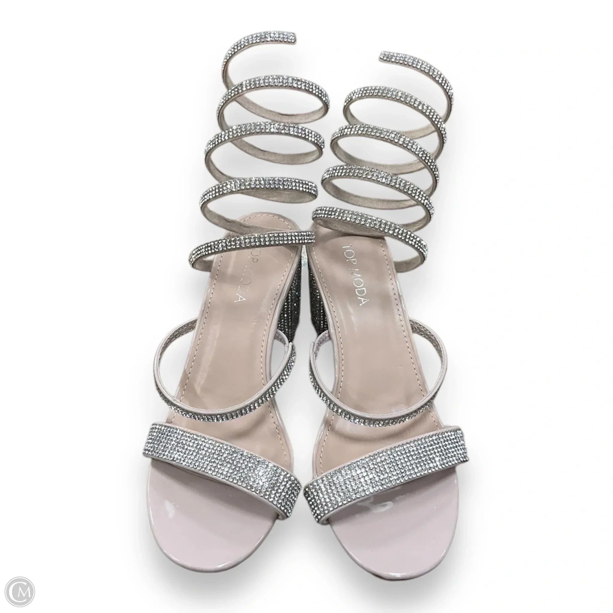 Sandals Heels Block By Top Moda In Silver, Size: 6
