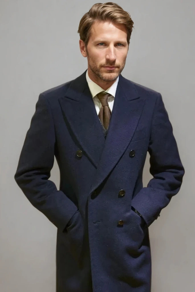 Men Dark Blue Overcoat Slim Fit Double Breasted Trench Coat Tweed Long Coat Winter Outwear Overcoat Men Dark Blue Overcoat Slim Fit Double Breasted Trench Coat Tweed Long Coat Winter Outwear Overcoat