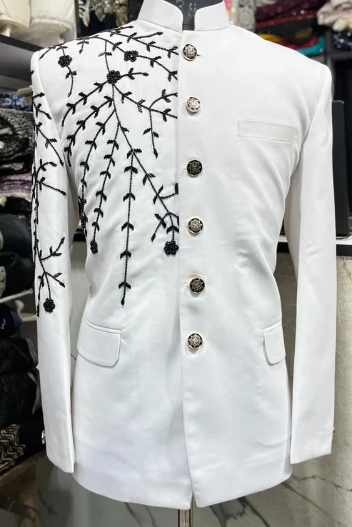 Men's Perfect Outfit for Wedding and Festival, White Bandhgala Embroidered Jodhpuri Suit Men's Perfect Outfit for Wedding and Festival, White Bandhgala Embroidered Jodhpuri Suit