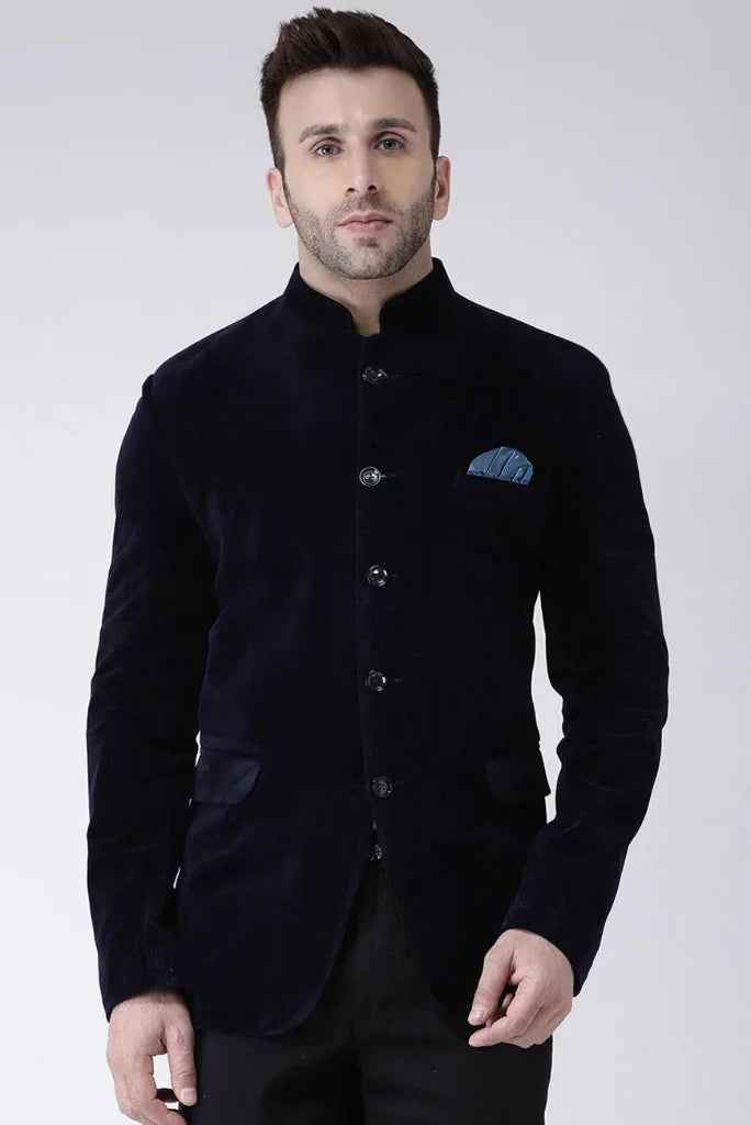 Men's Navy Blue Velvet Jodhpuri Suit, Designer Jodhpuri Suit for Festivals and Weddings Men's Navy Blue Velvet Jodhpuri Suit, Designer Jodhpuri Suit for Festivals and Weddings