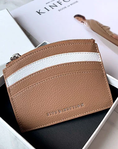 Cute Women Khaki Leather Card Holder Small Card Wallet Minimalist Credit Card Holders For Women Cute Women Khaki Leather Card Holder Small Card Wallet Minimalist Credit Card Holders For Women