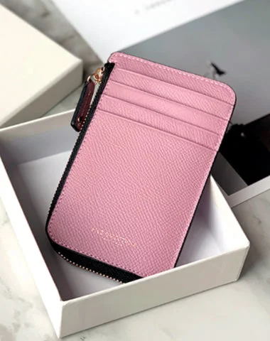 Cute Women Pink Purple Leather Slim Round Card Holder Card Wallet Zipper Change Wallet For Women Cute Women Pink Purple Leather Slim Round Card Holder Card Wallet Zipper Change Wallet For Women
