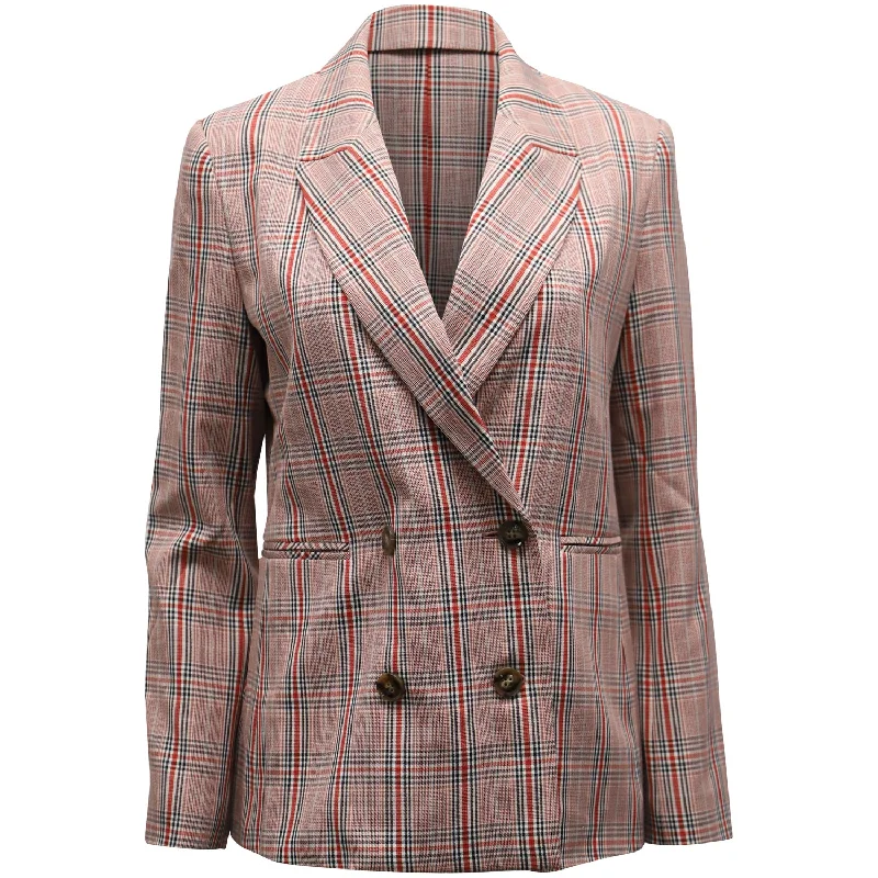 Iris & Ink Double-Breasted Plaid Blazer In Red Polyester