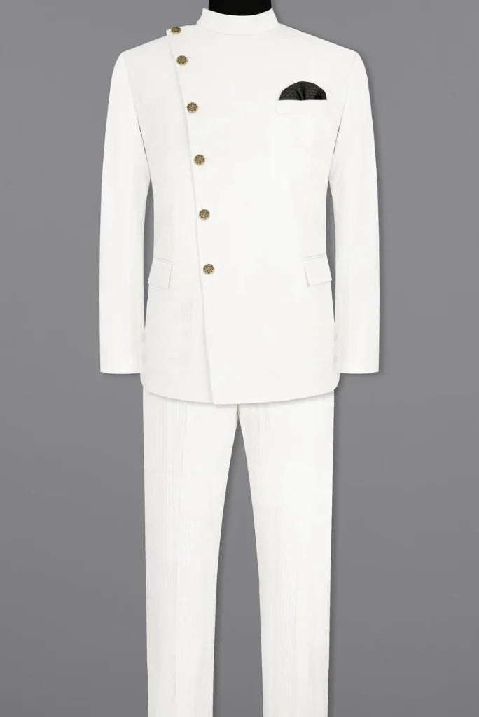Men's White Jodhpuri Bandhgala Designer Suit, Exclusive Suit for Wedding and Festival