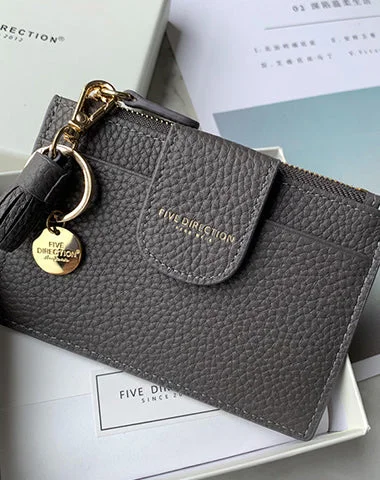 Cute Women Dark Gray Leather Slim Keychain with Card Wallet Card Holder Wallet Change Wallet For Women Cute Women Dark Gray Leather Slim Keychain with Card Wallet Card Holder Wallet Change Wallet For Women