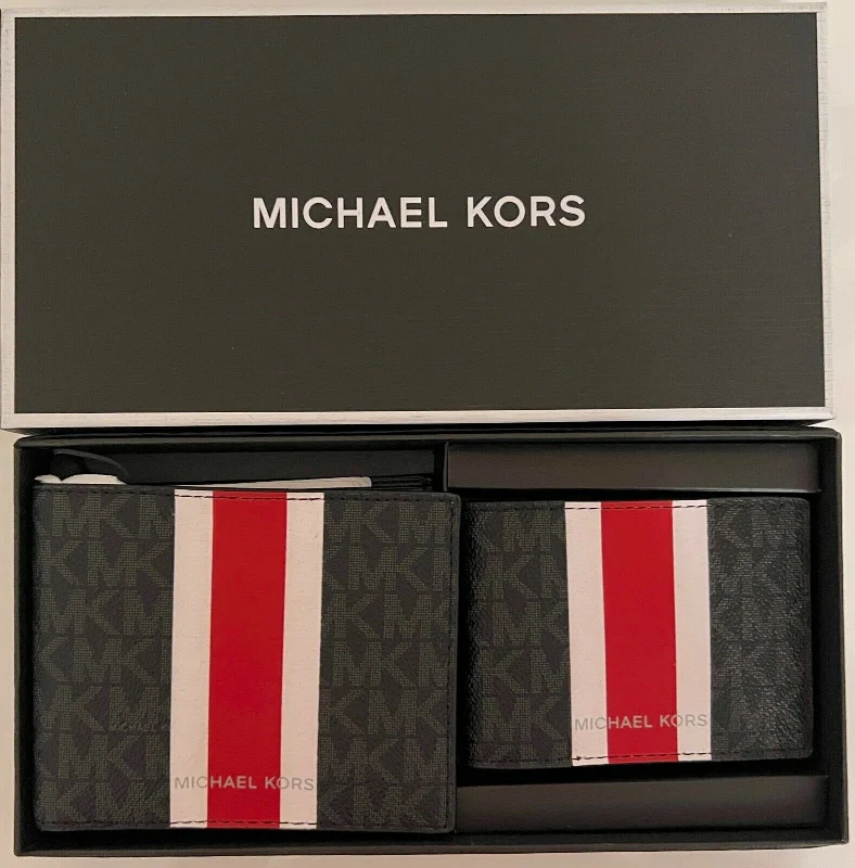 Michael Kors Mens Gifting Mk Signature  Blue Wallet Billfold Box Set