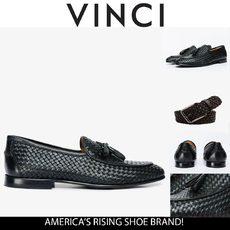 The Mclean Shoe Black Leather Woven Tassel Loafer Men  Shoe