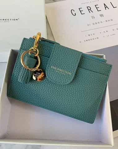 Cute Women Green Leather Slim Keychain with Card Wallet Card Holder Wallet Change Wallet For Women Cute Women Green Leather Slim Keychain with Card Wallet Card Holder Wallet Change Wallet For Women