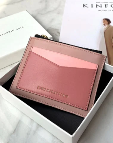 Cute Women Dark Pink Vegan Leather Card Holders Slim KeyChain Card Wallet Zip Change Wallet For Women Cute Women Dark Pink Vegan Leather Card Holders Slim KeyChain Card Wallet Zip Change Wallet For Women