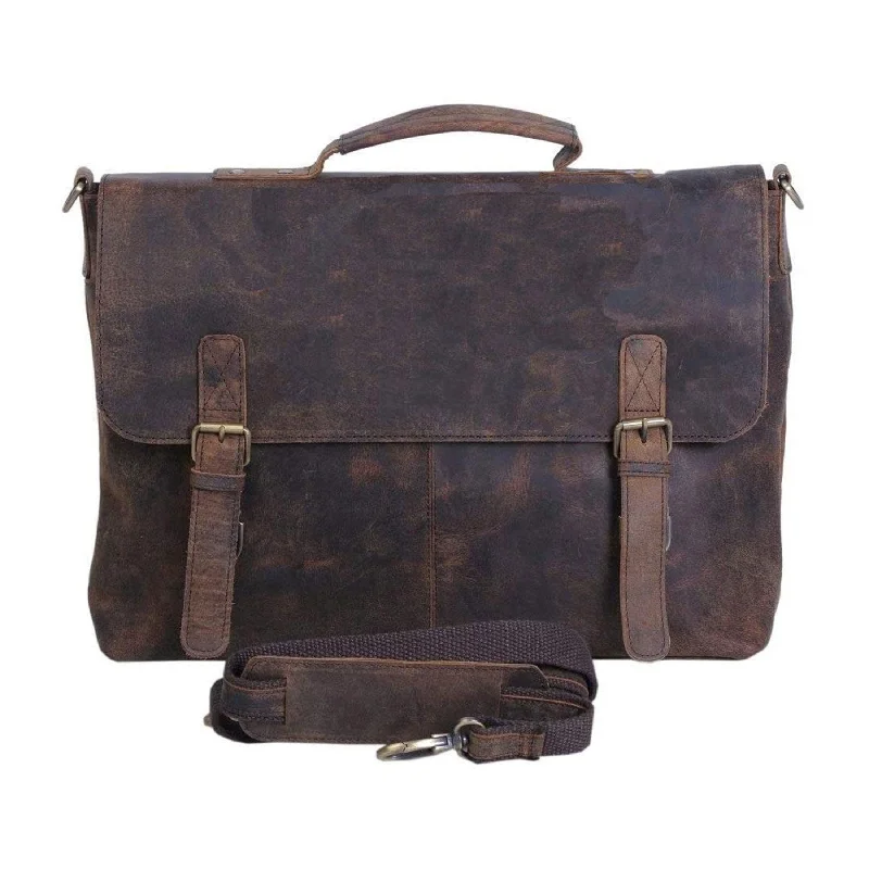 16-Inch Retro Buffalo Hunter Leather Laptop Messenger Bag – Office Briefcase & College Bag (Distressed Tan) 16-Inch Retro Buffalo Hunter Leather Laptop Messenger Bag – Office Briefcase & College Bag (Distressed Tan)