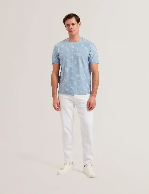 Lipsto Short Sleeve Feather Jacquard T-Shirt Blue