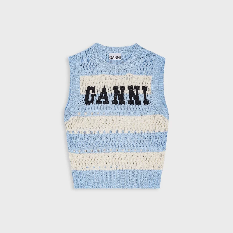 Ganni Cotton Mix Striped Vest - Soft Chambray
