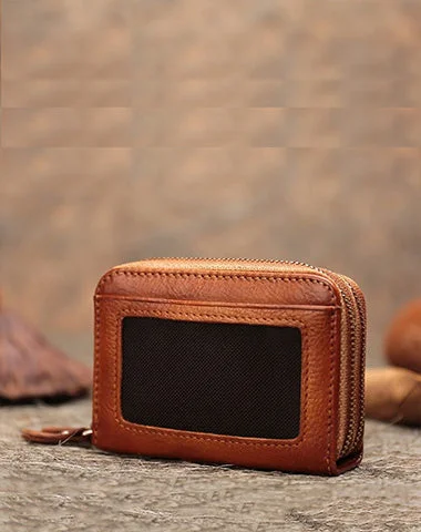 Vintage Women Brown Leather Card Holders Small Double Zip Card Wallet Small Wallet For Women Vintage Women Brown Leather Card Holders Small Double Zip Card Wallet Small Wallet For Women