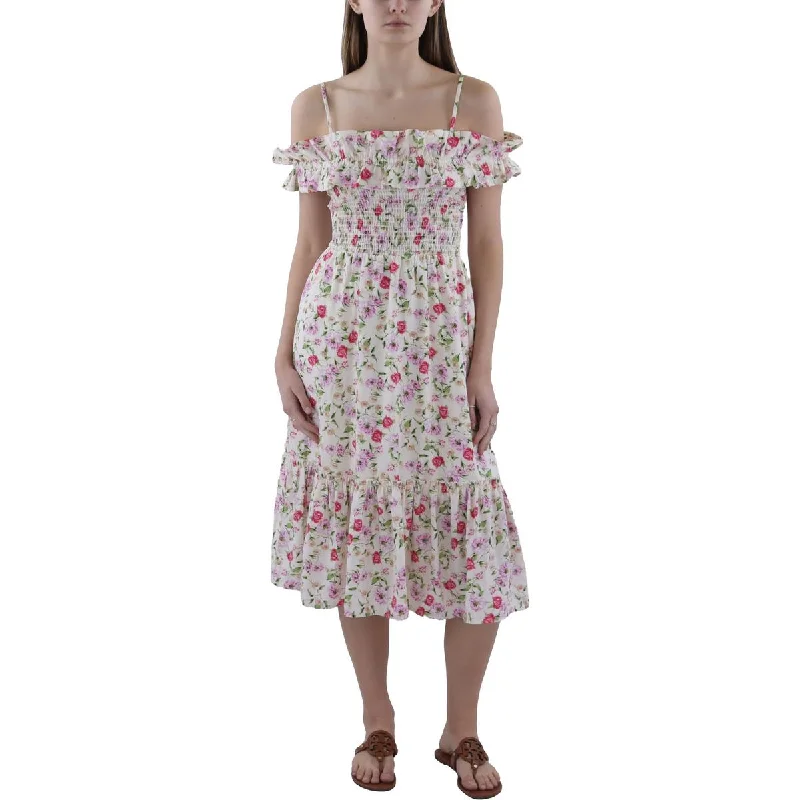 City Studio Womens Juniors Floral Off-The-Shoulder Midi Dress