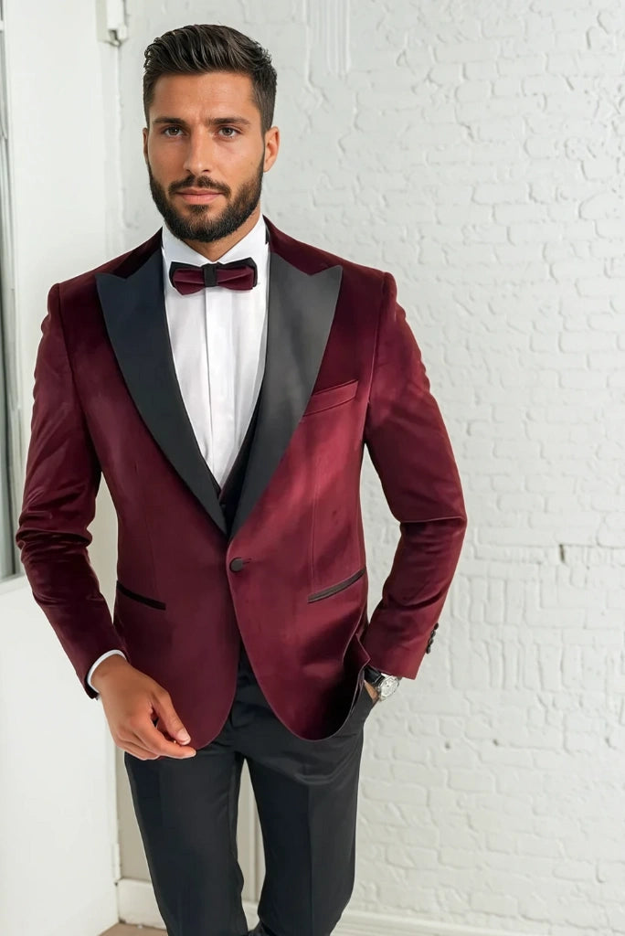 Men Designer 3 Piece Tuxedo Suits Maroon Slim Fit Elegant Formal Fashion Suit Groom Wedding Stylish Suit Bespoke For Men Men Designer 3 Piece Tuxedo Suits Maroon Slim Fit Elegant Formal Fashion Suit Groom Wedding Stylish Suit Bespoke For Men