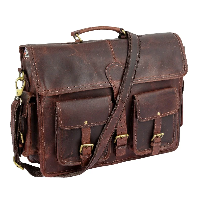 Genuine Buffalo Leather Briefcase Laptop Messenger Bag – Handmade Computer Satchel for Men