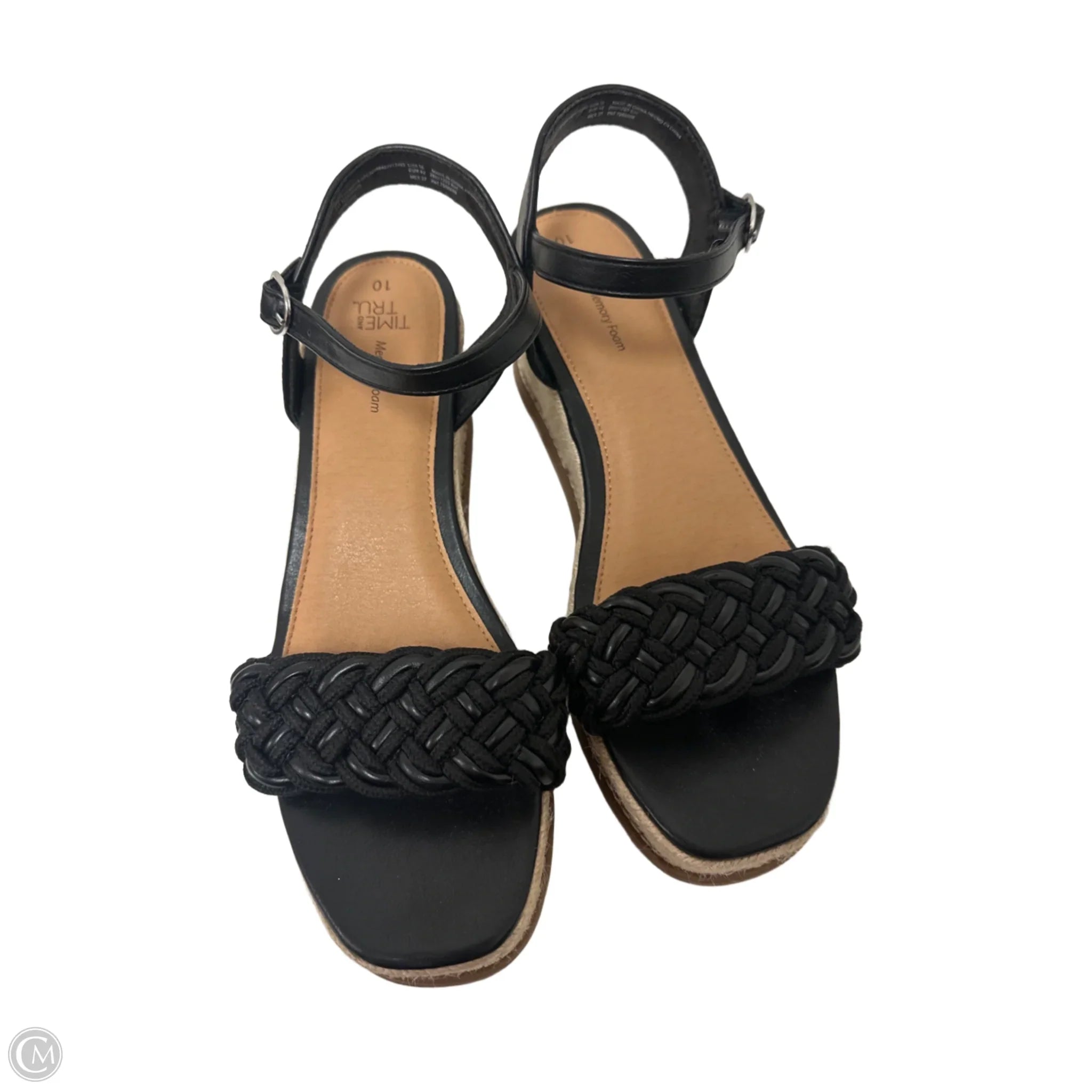 Sandals Heels Wedge By Time And Tru In Black, Size: 10