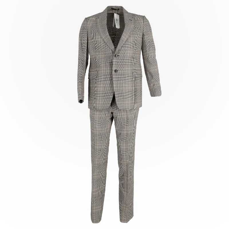 Valentino Garavani Double-Breasted Prince of Wales Plaid Check Suit in Grey Wool