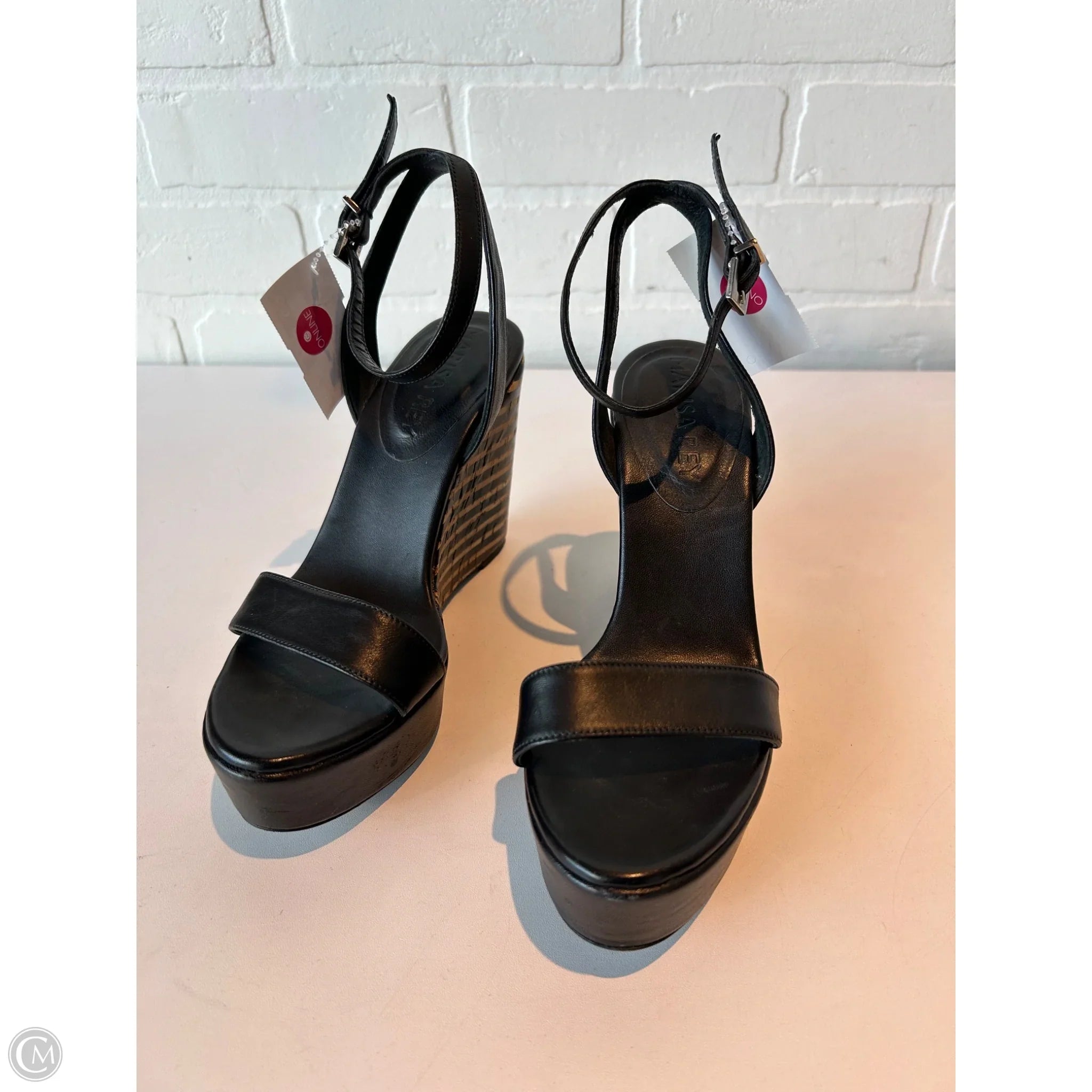 Sandals Heels Wedge By Clothes Mentor In Black & Tan, Size: 6.5