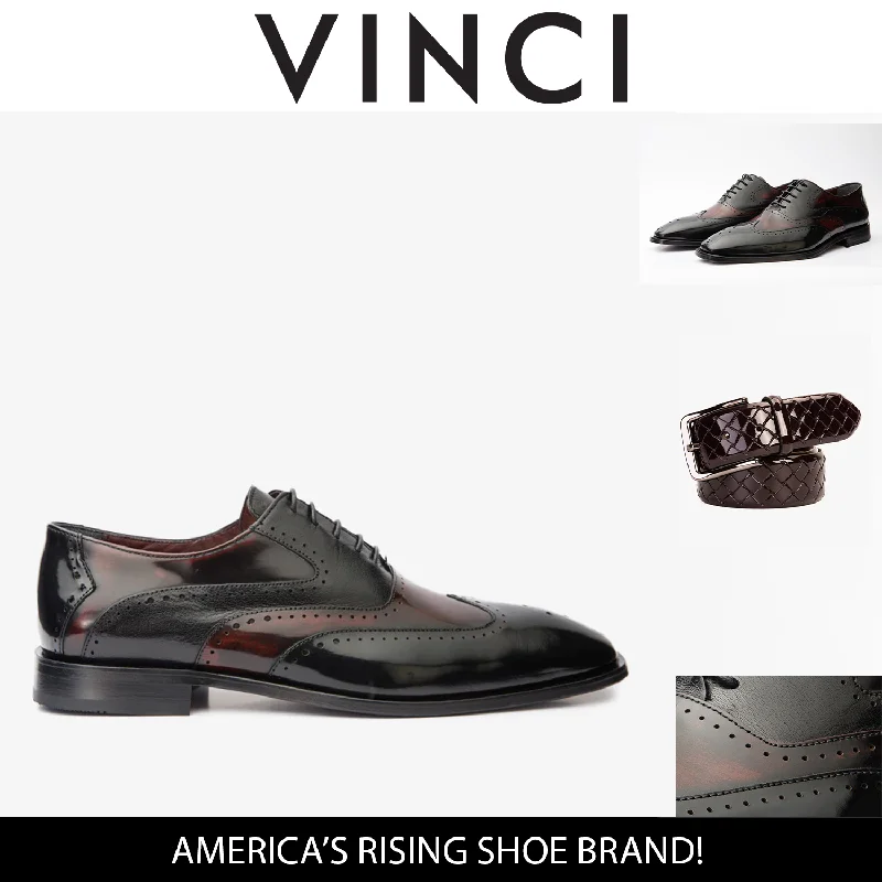 The Dicle Black/Burgundy Wingtip Semi Brogue Derby Men Shoe