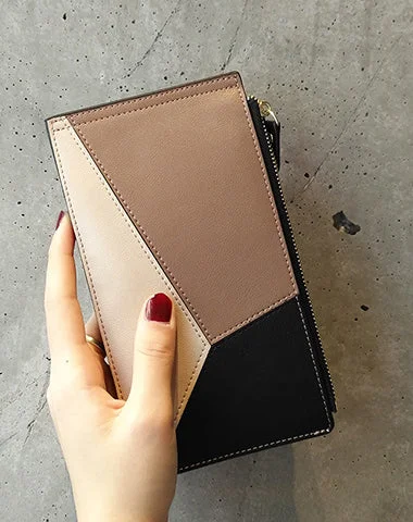 Cute Womens Patchwork Light Coffee Leather Card Wallet Card Clutch Wallet Zip Card Holder Wallet for Women Cute Womens Patchwork Light Coffee Leather Card Wallet Card Clutch Wallet Zip Card Holder Wallet for Women