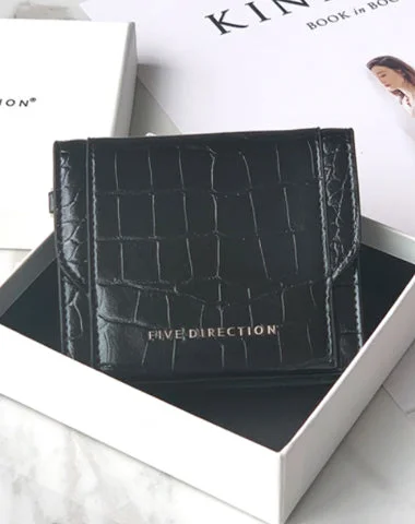 Cute Women Black Vegan Leather Small Card Holder Crocodile Pattern Card Wallets Slim Change Wallet For Women Cute Women Black Vegan Leather Small Card Holder Crocodile Pattern Card Wallets Slim Change Wallet For Women