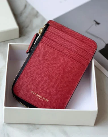Cute Women Red Leather Slim Round Card Holder Card Wallet Zipper Change Wallet For Women Cute Women Red Leather Slim Round Card Holder Card Wallet Zipper Change Wallet For Women