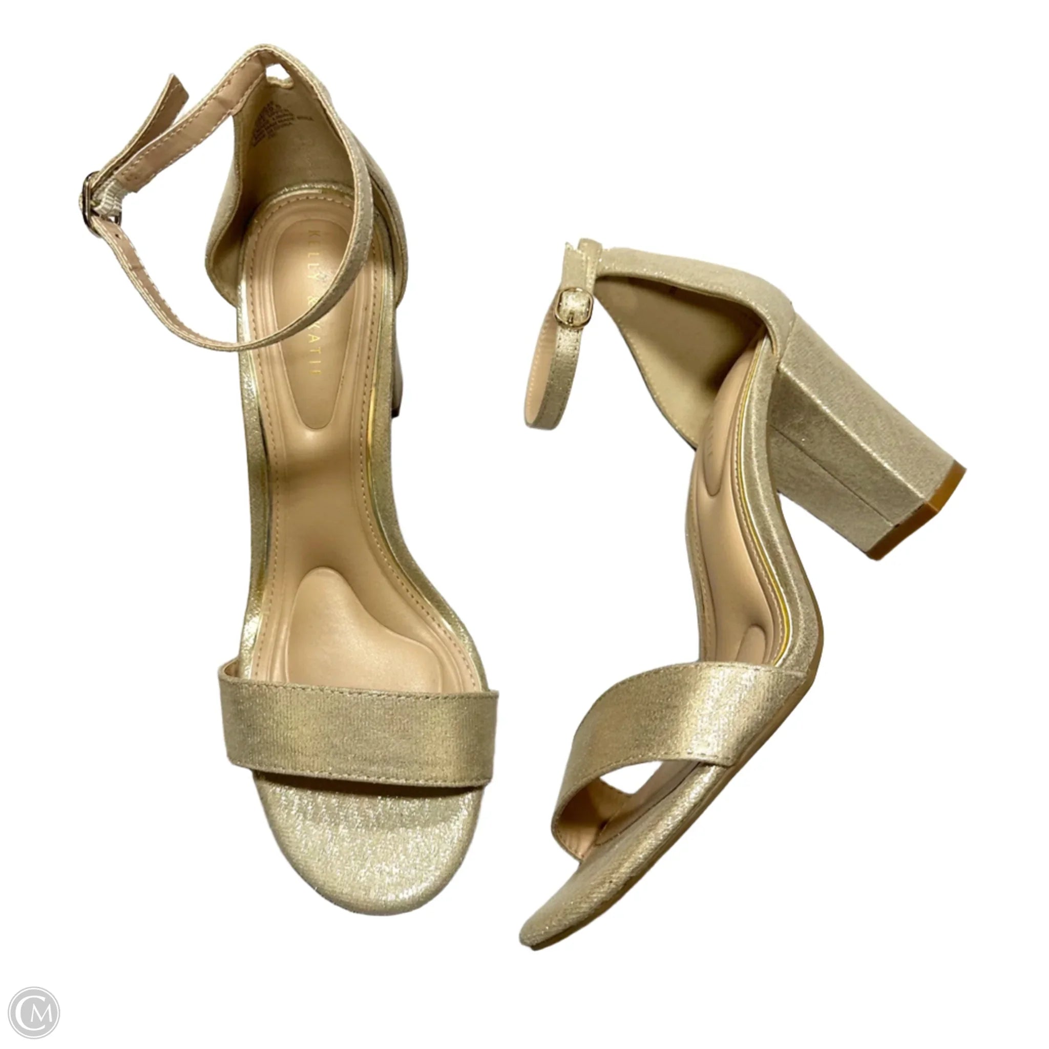 Sandals Heels Block By Kelly And Katie In Gold, Size: 8.5