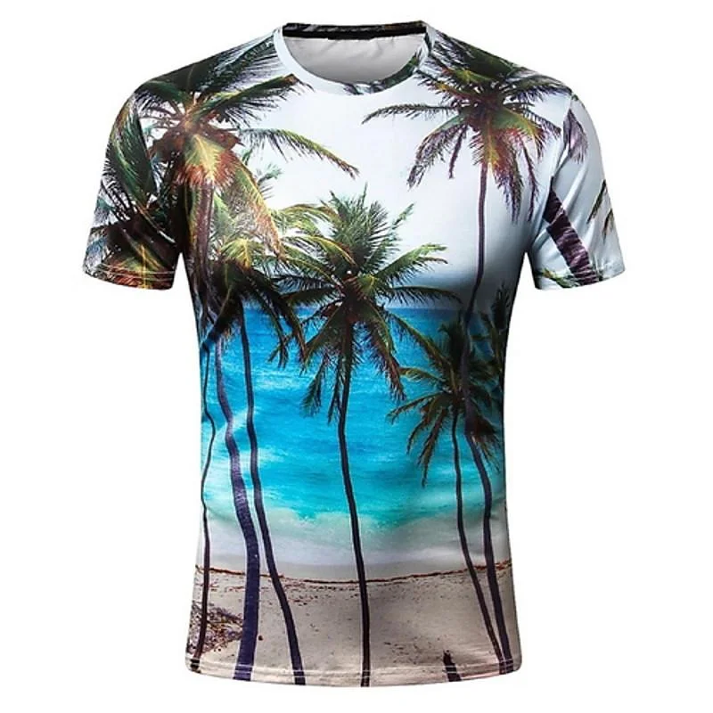 Men's T shirt Graphic Scenery Print Short Sleeve Daily Tops Blue