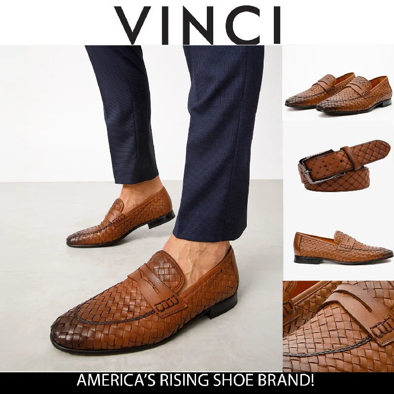 The Grand Woven Leather Tan Men Shoe Penny Loafer