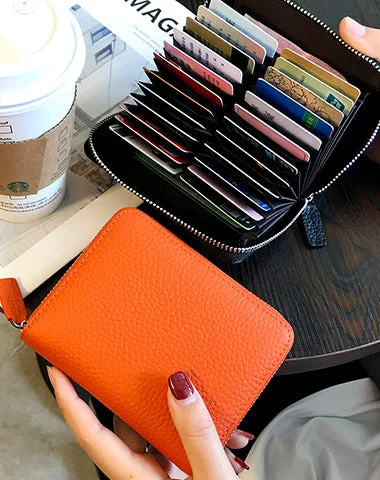 Cute Women Orange Leather Card Holders Small Zip Card Wallet Card Holders Wallet For Women Cute Women Orange Leather Card Holders Small Zip Card Wallet Card Holders Wallet For Women