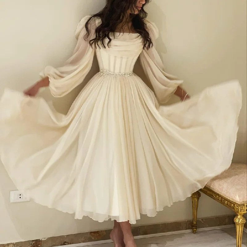 Elegant Beige Long Sleeves Short Evening Dress SS393