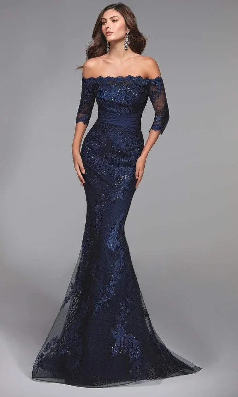 Alyce Paris - 27495 Quarter Sleeve Scalloped Off Shoulder Dress