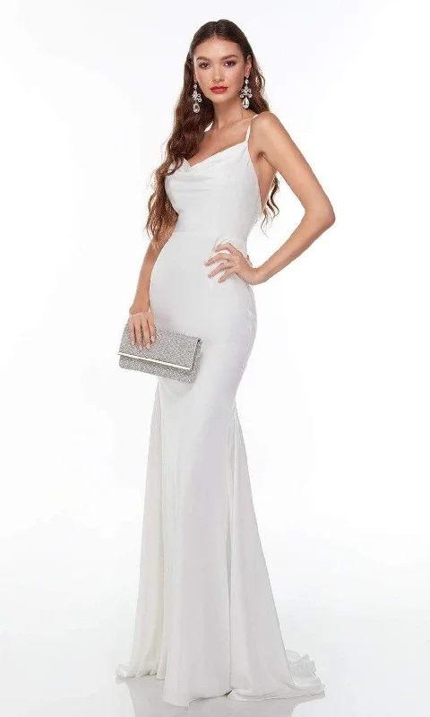 Alyce Paris - 7051 Cowl Neck Minimalist White Gown