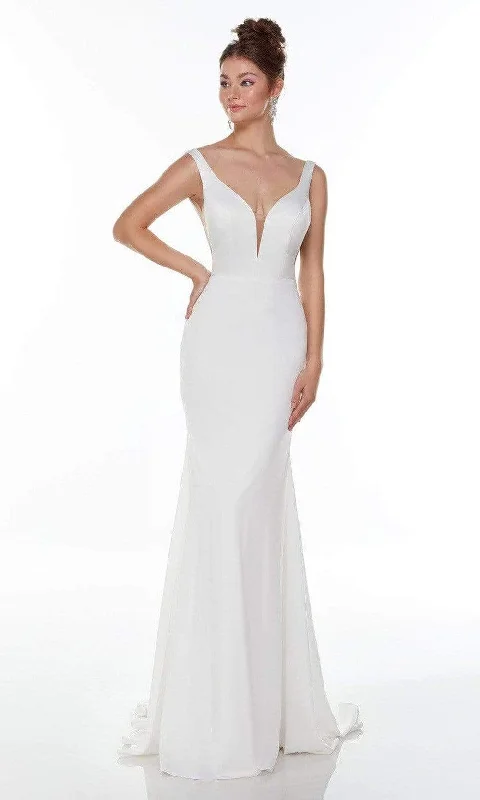 Alyce Paris - 7052 V Neck Plain Bridal Gown