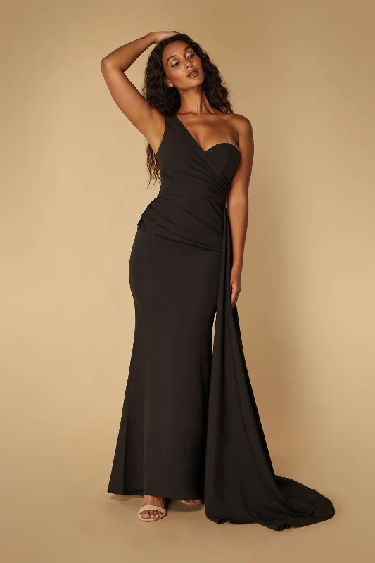Atlanta One Shoulder Maxi Dress with Hip Drape Detail