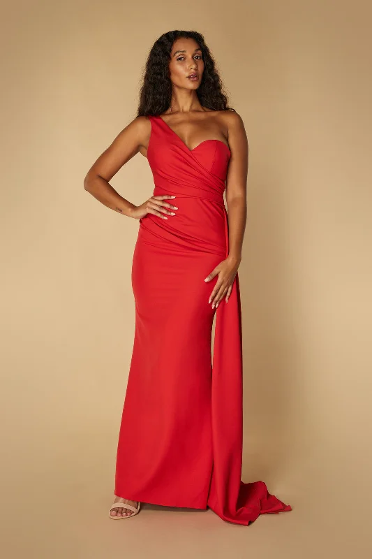 Atlanta One Shoulder Maxi Dress with Hip Drape Detail