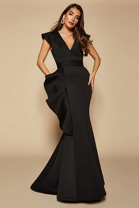 Avery Ruffle Frill V Neck Scuba Maxi Dress