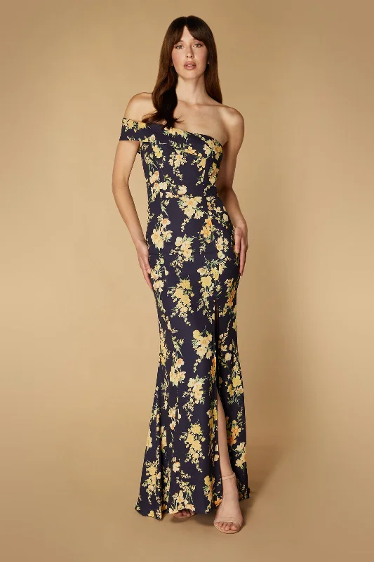Ocean One Shoulder Maxi Dress with Thigh High Slit