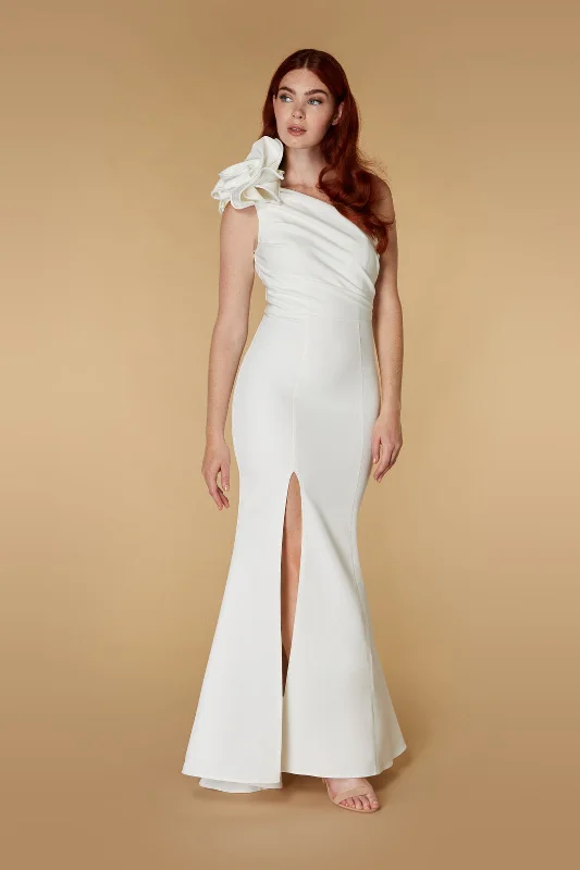 Petal One Shoulder Maxi Dress with Corsage Detail