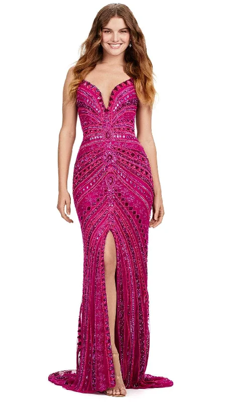 Ashley Lauren 11488 - Fully Beaded Front Slit Evening Gown