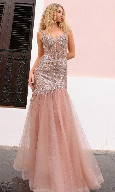 Nox Anabel F1467 - Bejeweled Trumpet Prom Dress