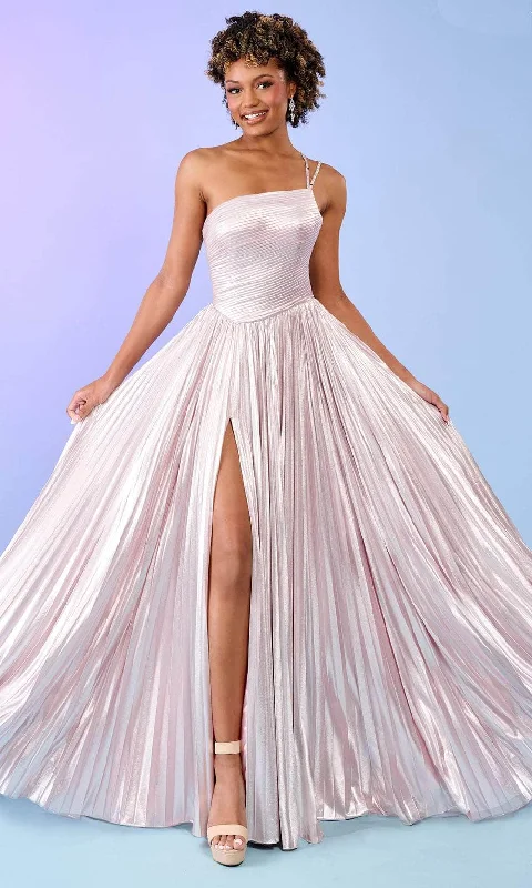 Rachel Allan 70639 - Pleated Metallic Asymmetric Prom Gown